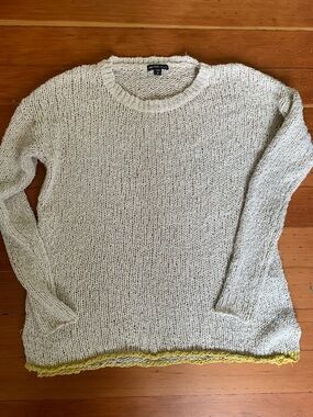 James Perse Cream Knit Crewneck Sweater with Yellow Hem XS 0
